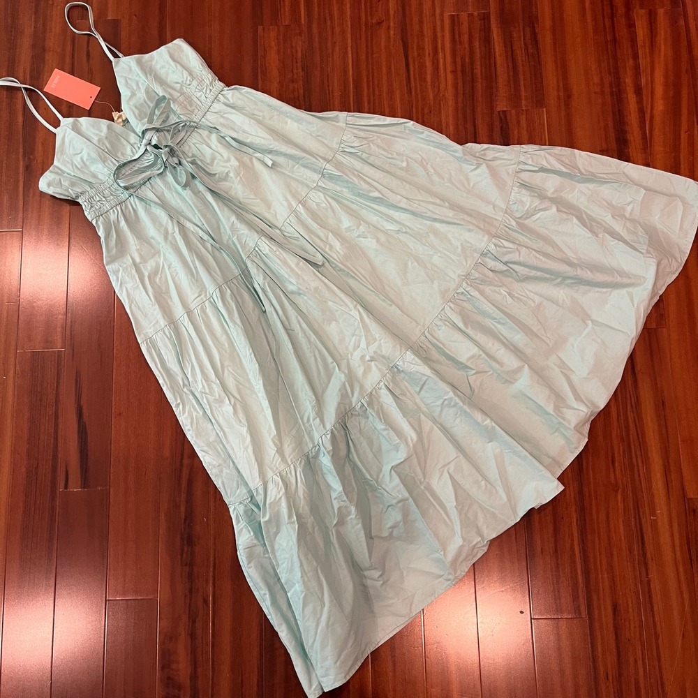 Cotton Mint Maxi Dress AIBLEE Boutique Pale Green Tier Smock Tie New Large